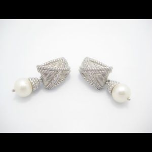 Judith Ripka White Pearl Drop Dangle Diamonique Clip On Earrings